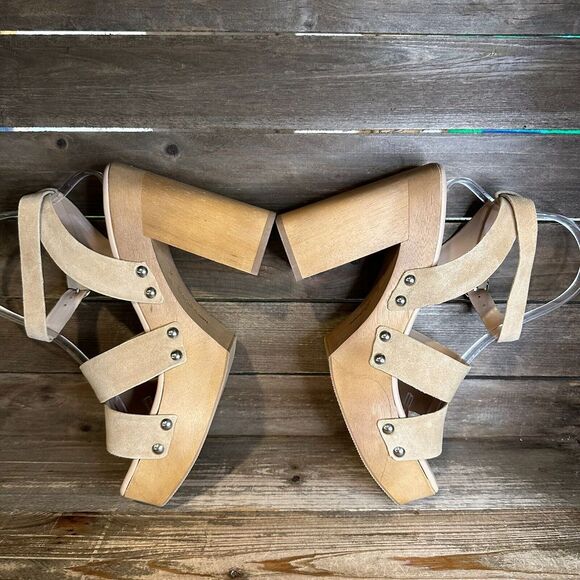 Womens Sam Edelman Rosalind‎ Beige Suede Platform Block Heels Sandals Size 9.5 M
